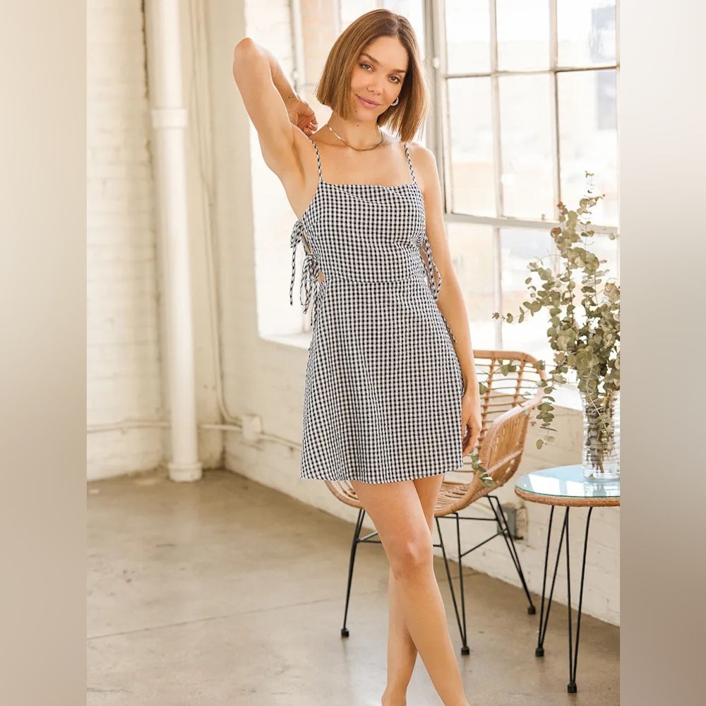 Lulus Side Effects Black Gingham Side-Tie Mini Dress Size XL